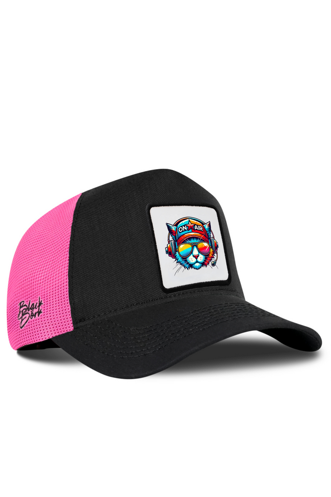 Kedi Logolu Cordura Siyah-Pembe Trucker Şapka