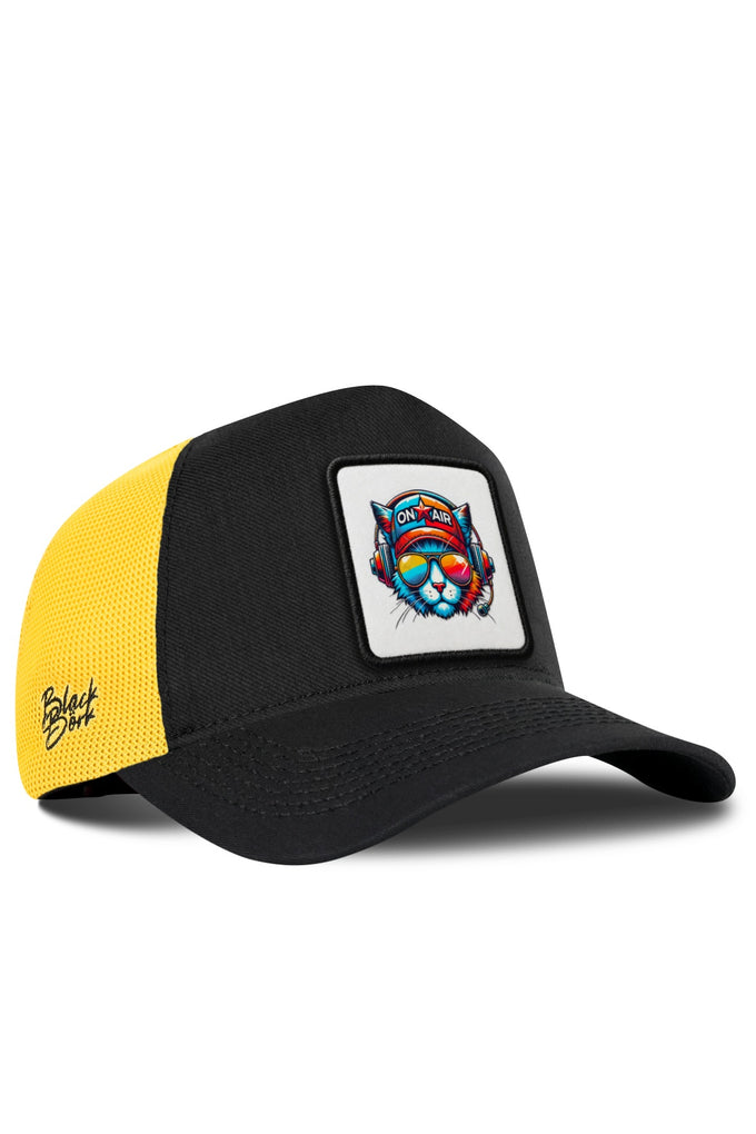 Kedi Logolu Cordura Siyah-Sarı Trucker Şapka