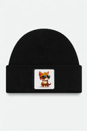 Black Kids' Beanie with Cat Logo
