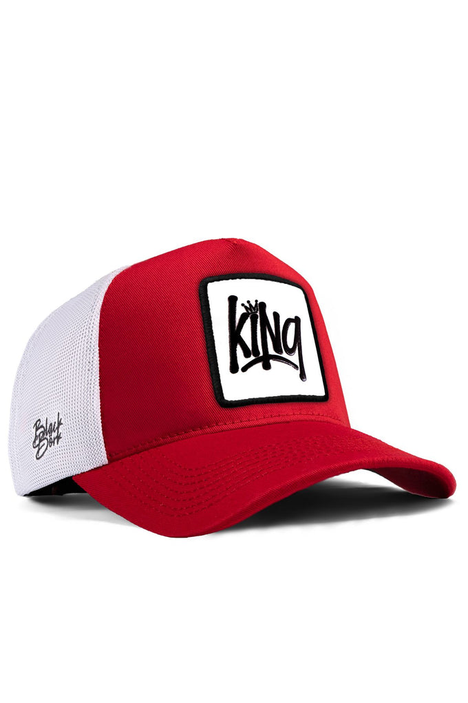 king-logolu-kirmizi-beyaz-trucker-sapka-2379 - BlackBörk TR