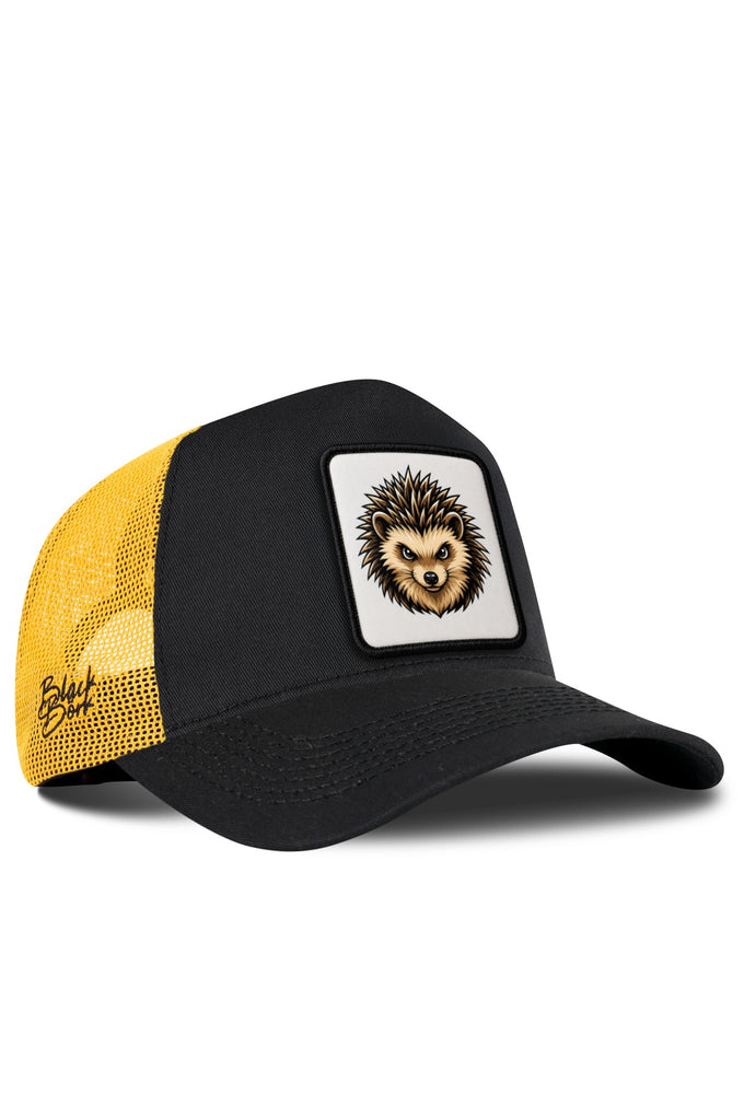 Black and Yellow Trucker Cap with Hedgehog Logo