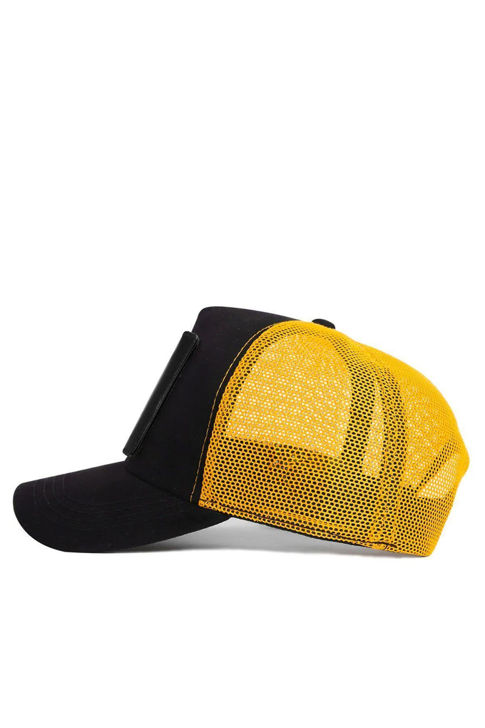 Black and Yellow Trucker Cap with Hedgehog Logo