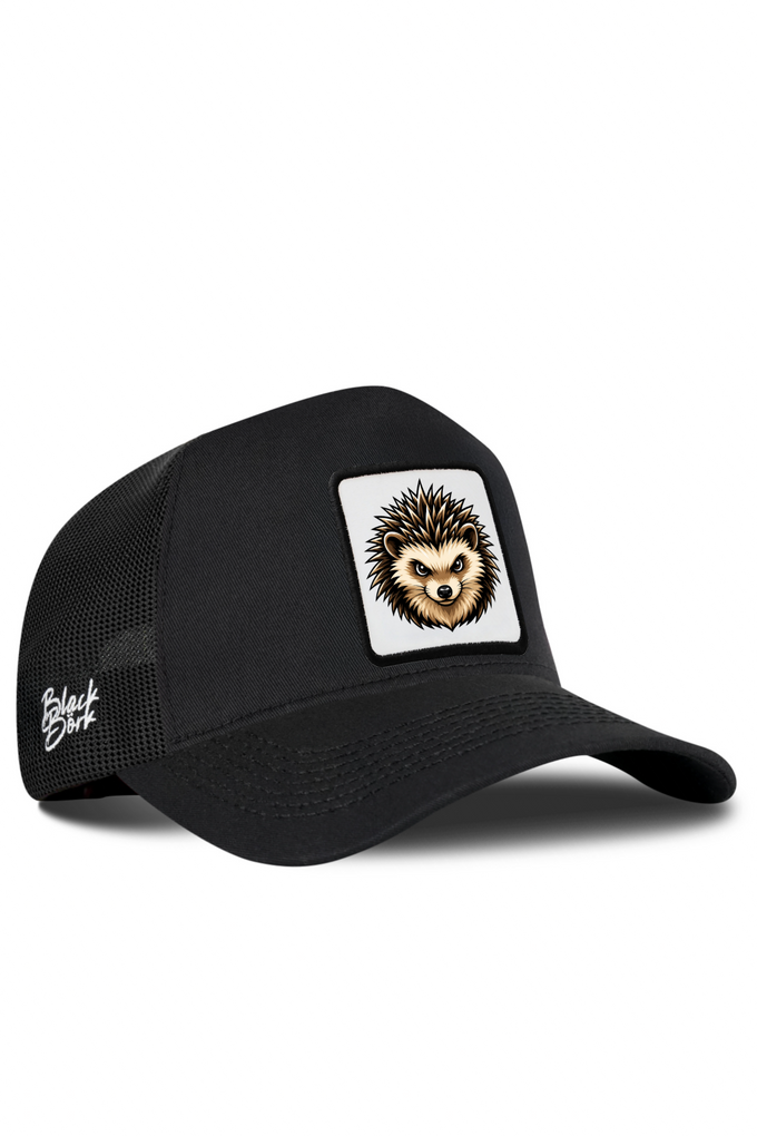 Kirpi Logolu Siyah Trucker Şapka