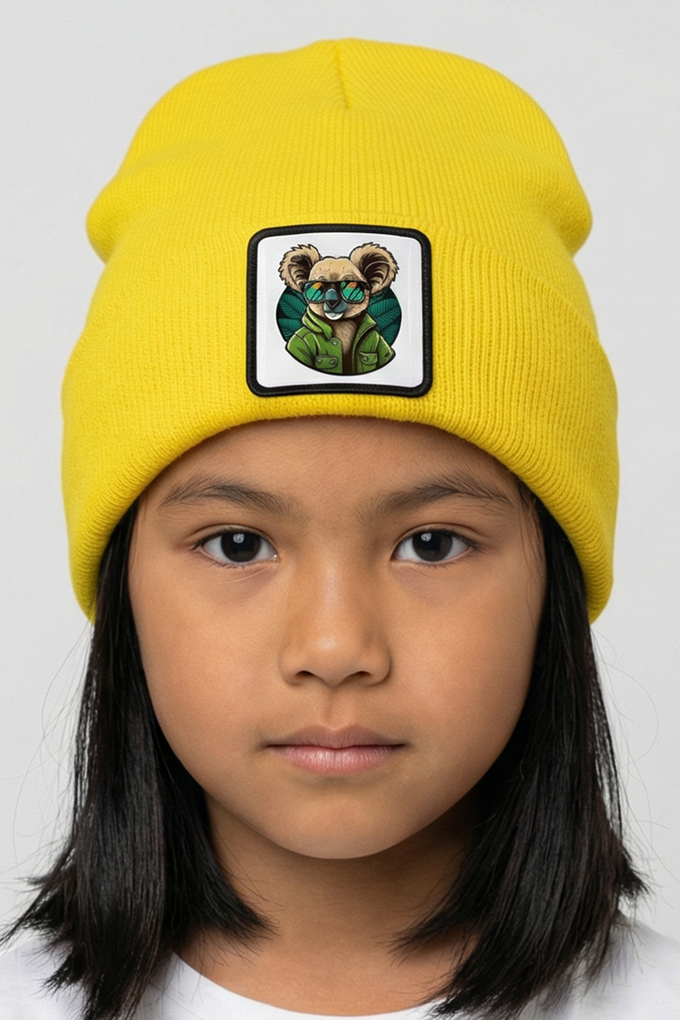 Yellow Kids' Beanie with Koala Logo