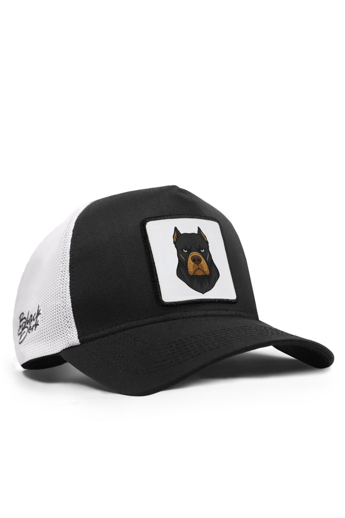 kopek-logolu-cordura-siyah-beyaz-trucker-sapka-4456 - BlackBörk TR