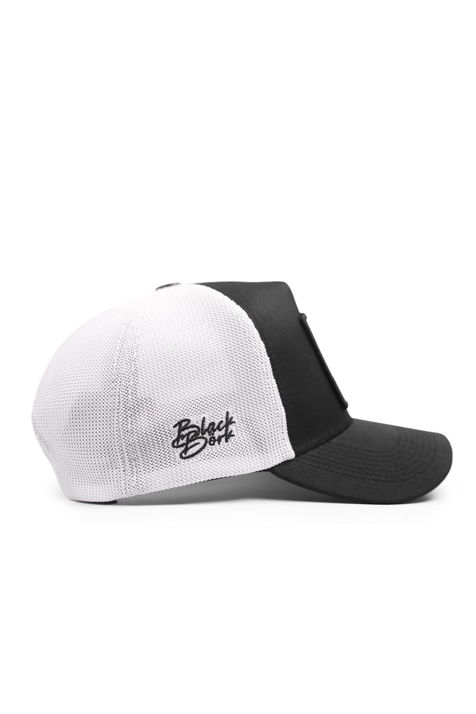 kopek-logolu-cordura-siyah-beyaz-trucker-sapka-4457 - BlackBörk TR