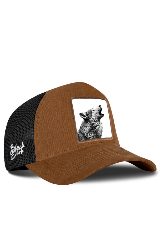 Kurt Logolu Camel-Siyah Trucker Şapka