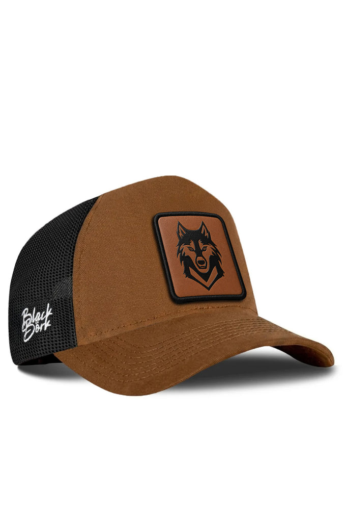 Kurt Logolu Camel-Siyah Trucker Şapka