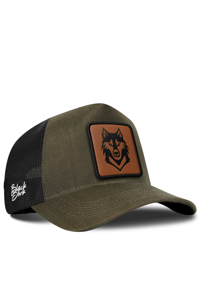 Kurt Logolu Cordura Haki-Siyah Trucker Şapka