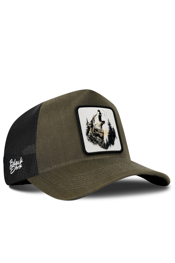Kurt Logolu Cordura Haki-Siyah Trucker Şapka