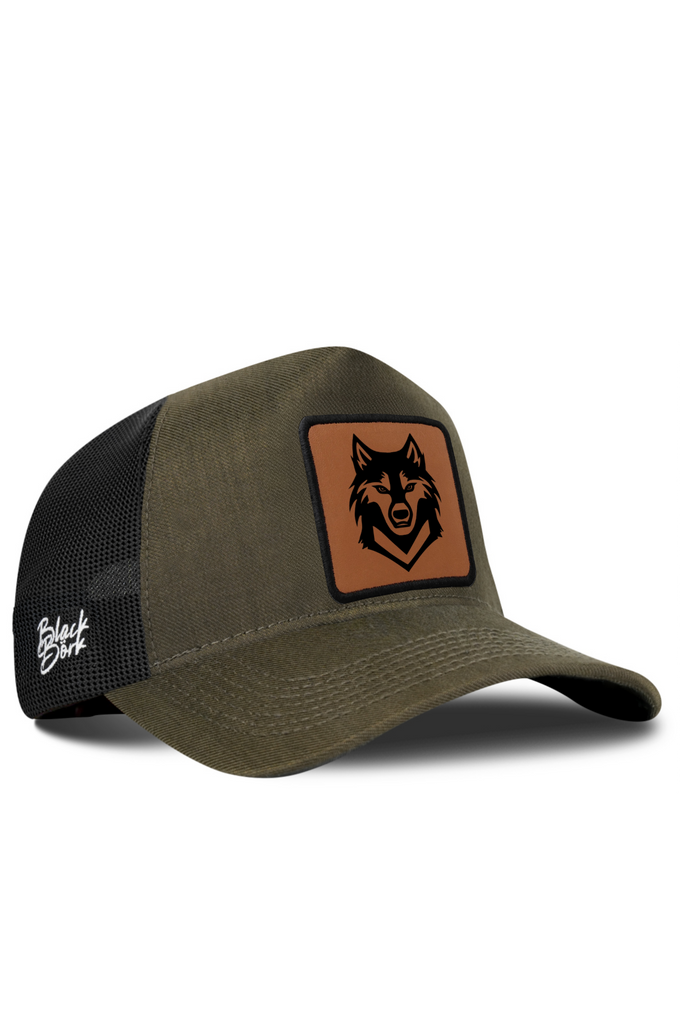 Kurt Logolu Cordura Haki-Siyah Trucker Şapka