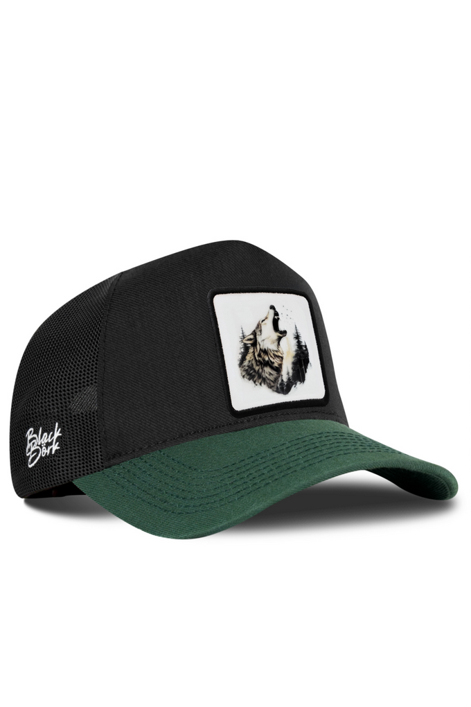 Cordura Petrol Green-Black Trucker Cap with Wolf Logo