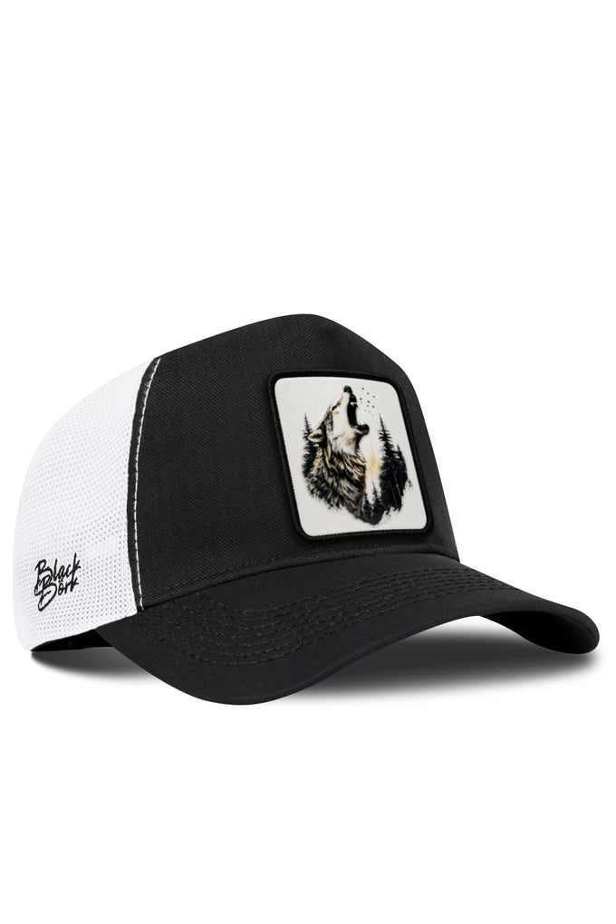 Kurt Logolu Cordura Siyah-Beyaz Trucker Şapka