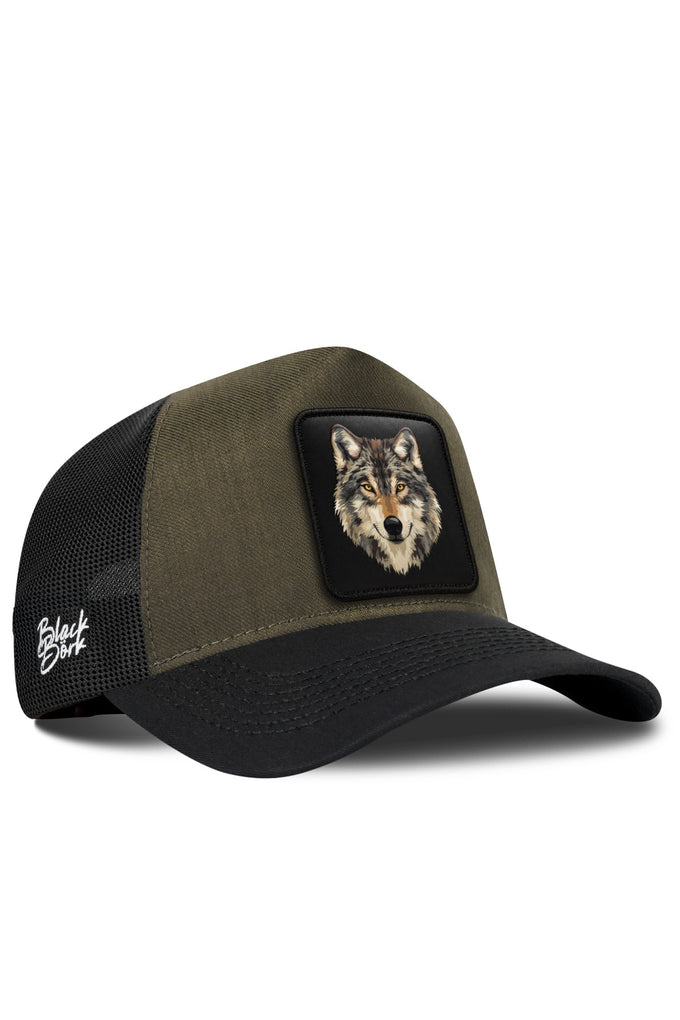 Kurt Logolu Cordura Siyah-Haki Trucker Şapka