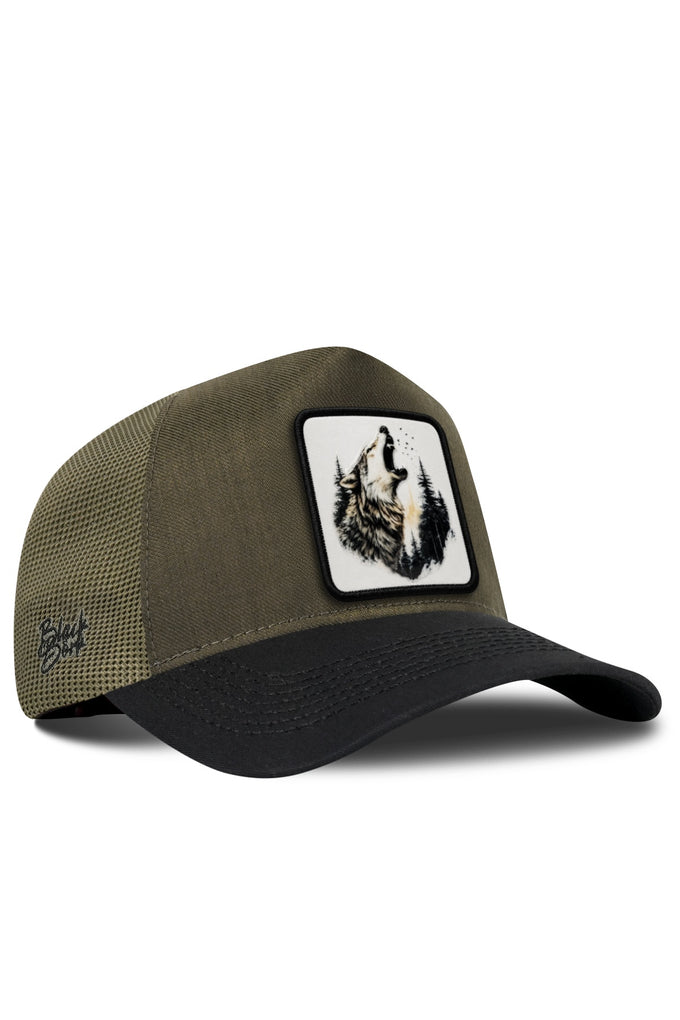 Kurt Logolu Cordura Siyah-Haki Trucker Şapka