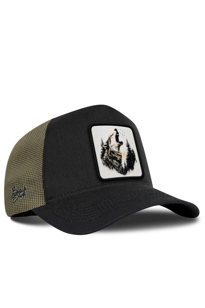 Kurt Logolu Cordura Siyah-Haki Trucker Şapka