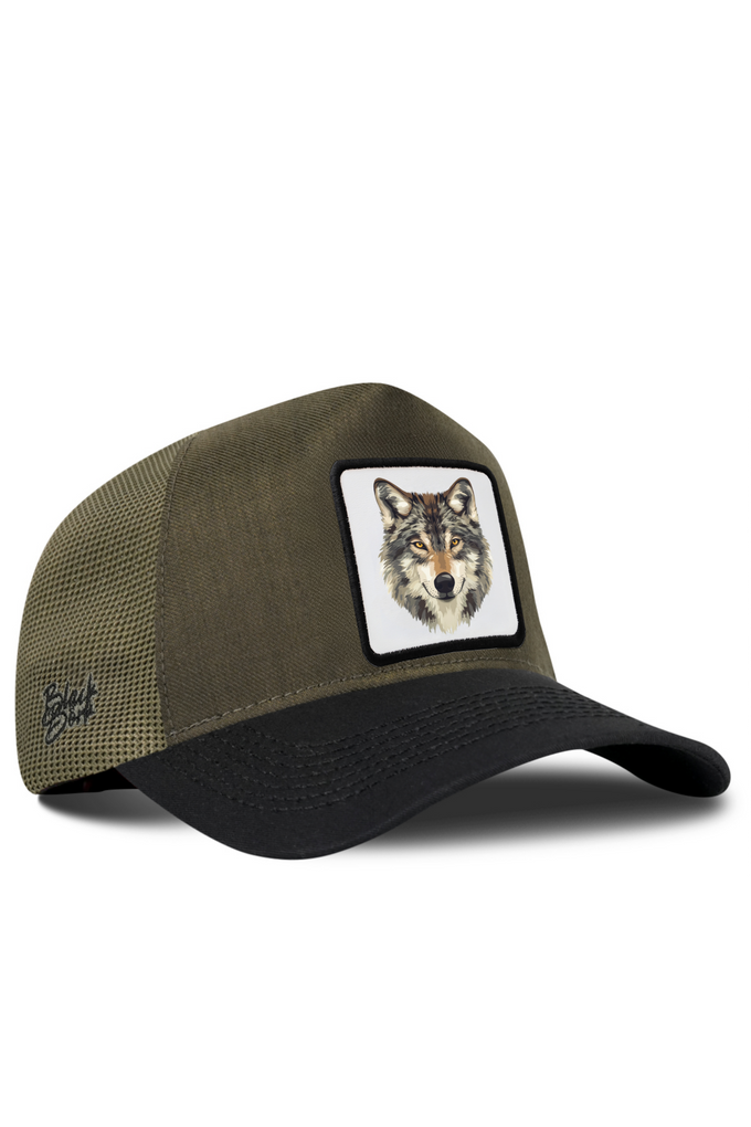Kurt Logolu Cordura Siyah-Haki Trucker Şapka