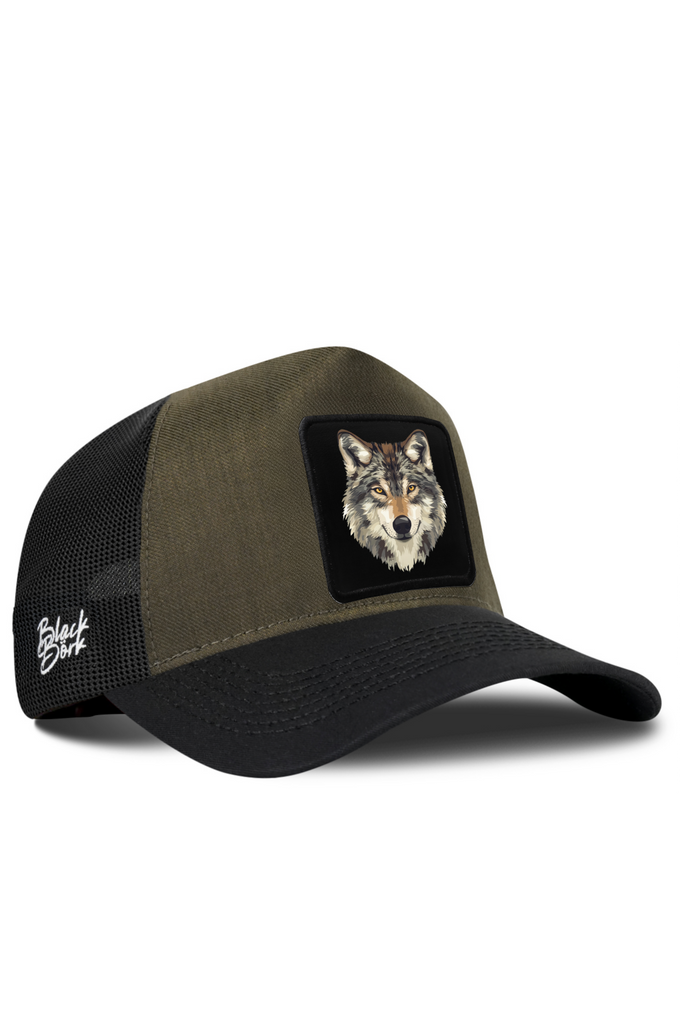 Kurt Logolu Cordura Siyah-Haki Trucker Şapka