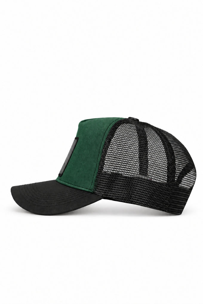 Cordura Black-Petrol Green Trucker Cap with Wolf Logo