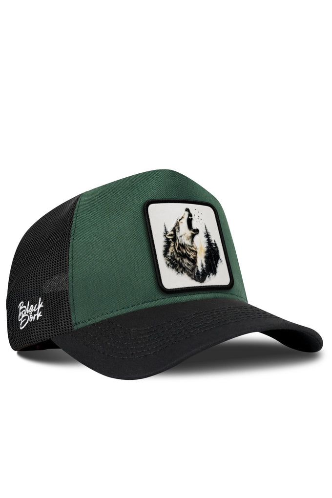 Kurt Logolu Cordura Siyah-Petrol Yeşili Trucker Şapka