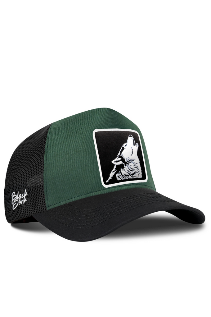 Cordura Black-Petrol Green Trucker Cap with Wolf Logo