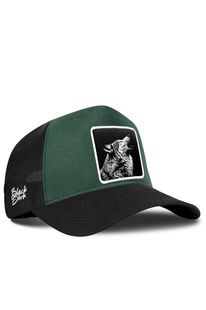 Cordura Black-Petrol Green Trucker Cap with Wolf Logo