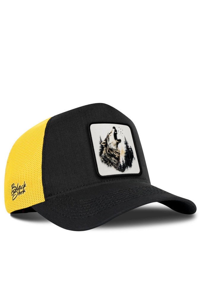 Kurt Logolu Cordura Siyah-Sarı Trucker Şapka