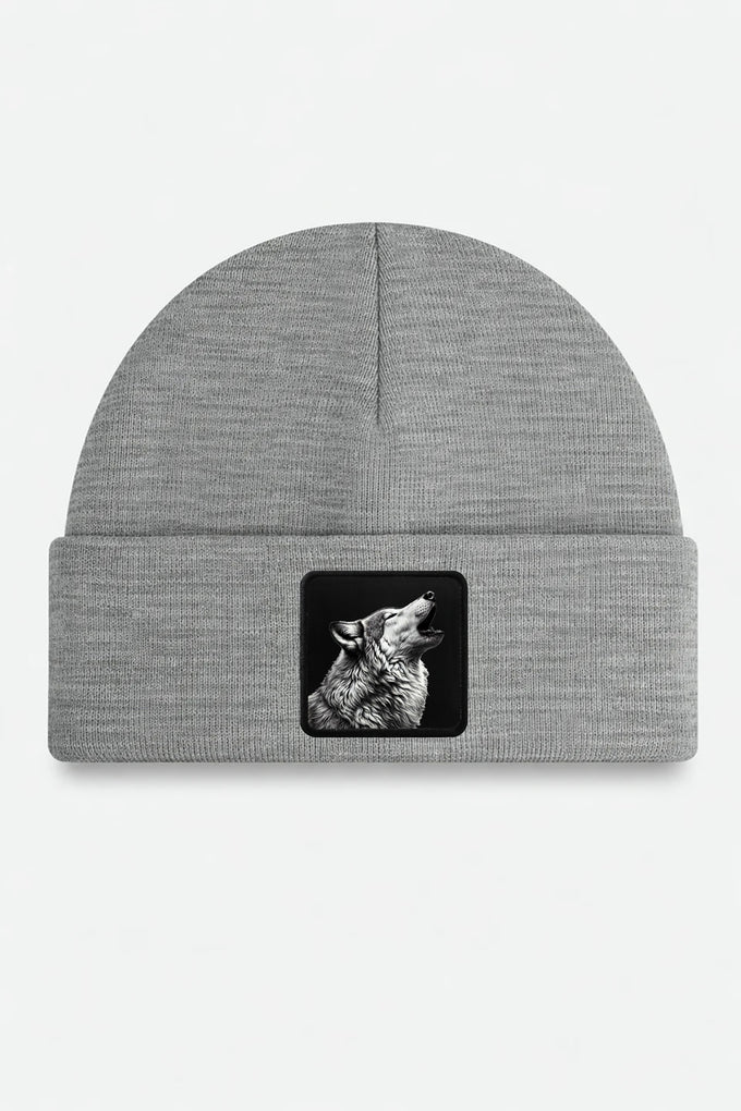 Grey Beanie with Wolf Logo
