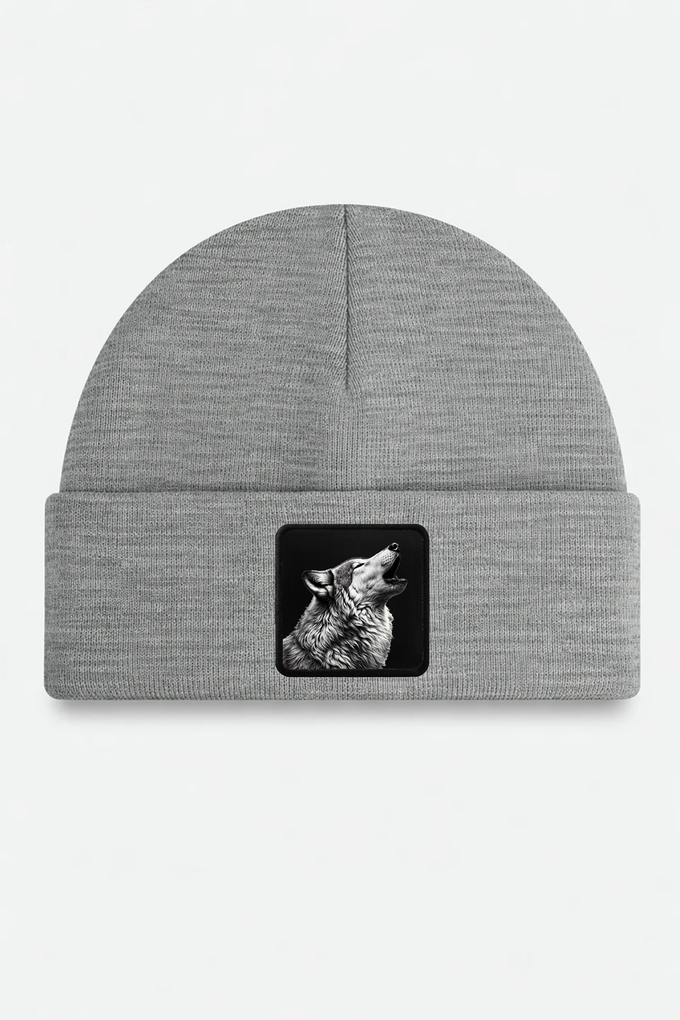 Grey Beanie with Wolf Logo