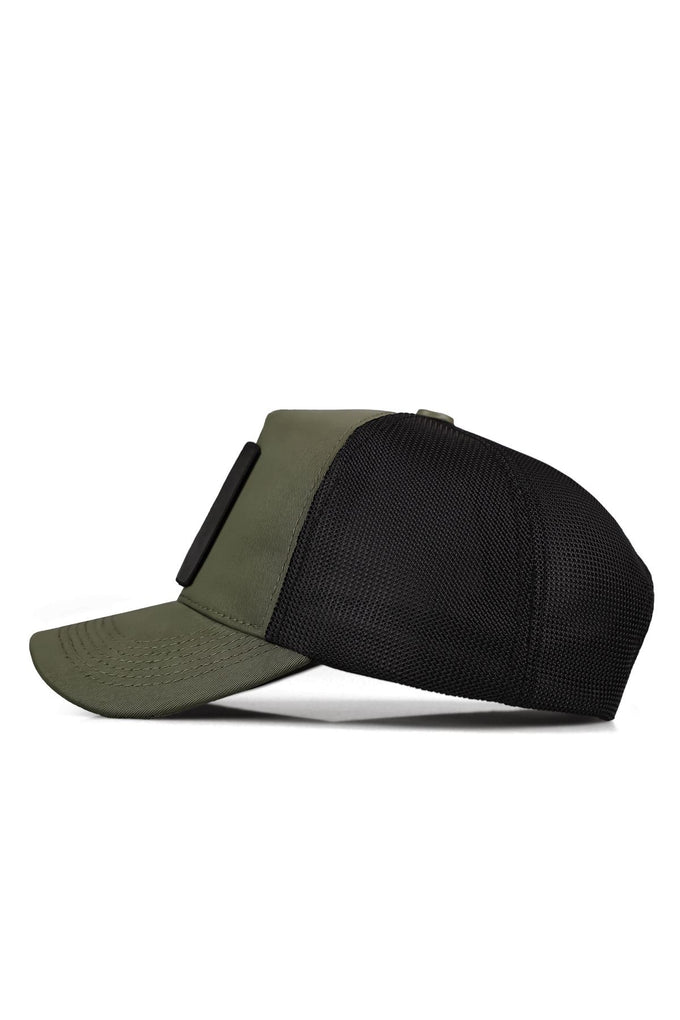 Kurt Logolu Haki-Siyah Trucker Şapka