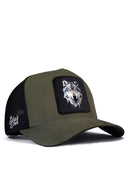 Kurt Logolu Haki-Siyah Trucker Şapka