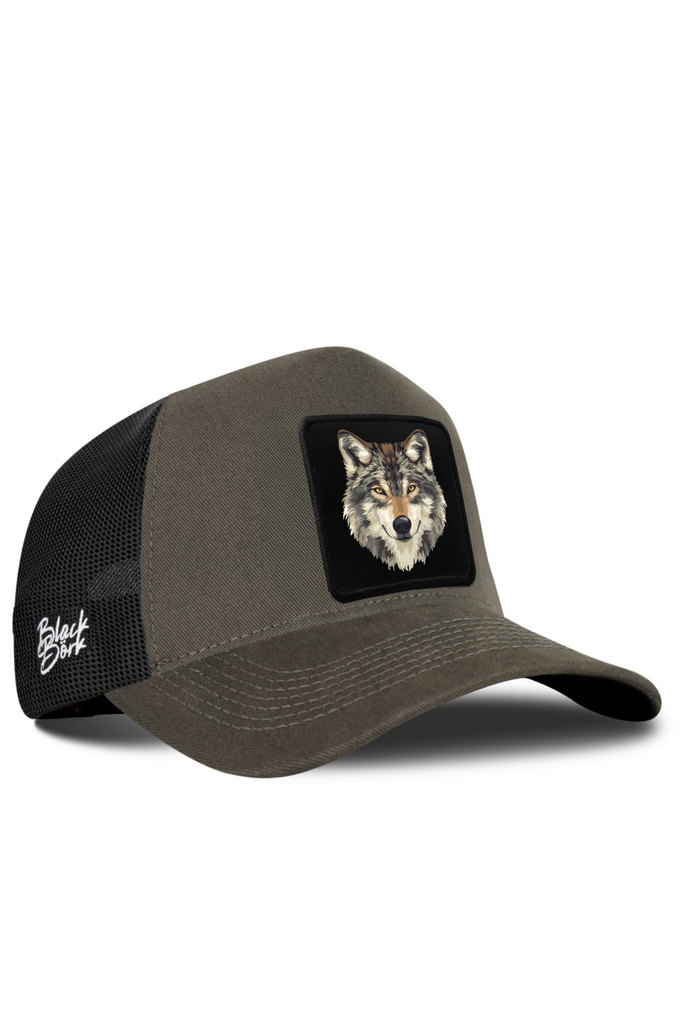 Kurt Logolu Haki-Siyah Trucker Şapka