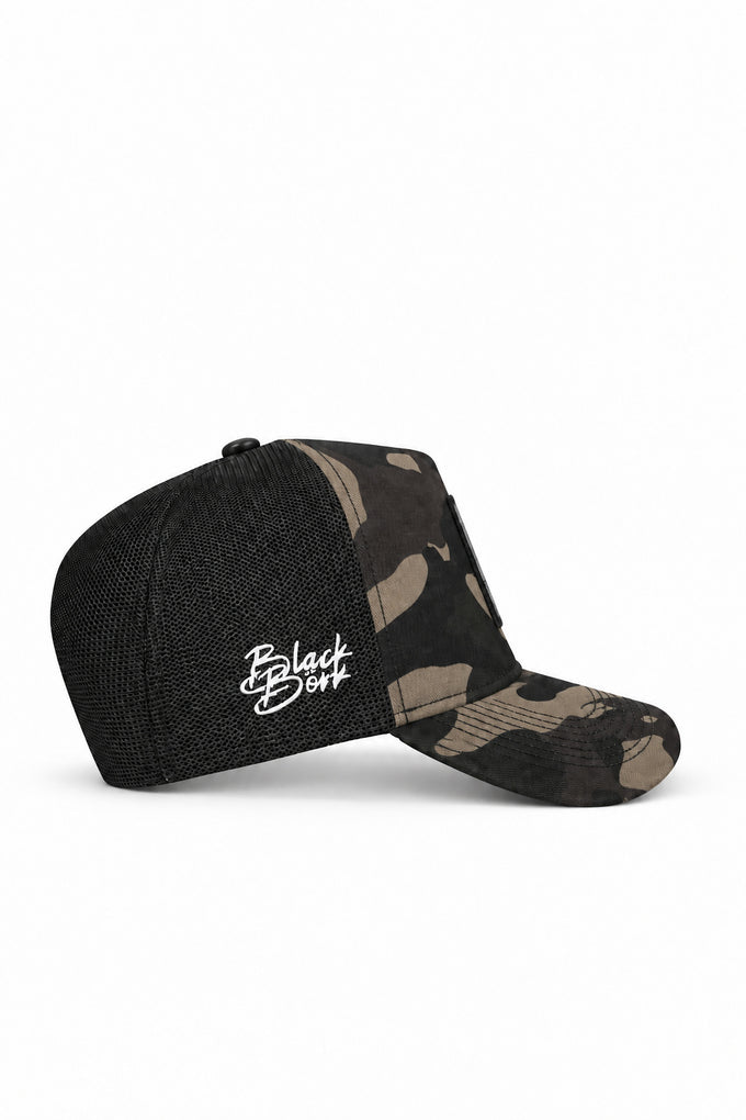Kurt Logolu Kamuflaj-Siyah Trucker Şapka