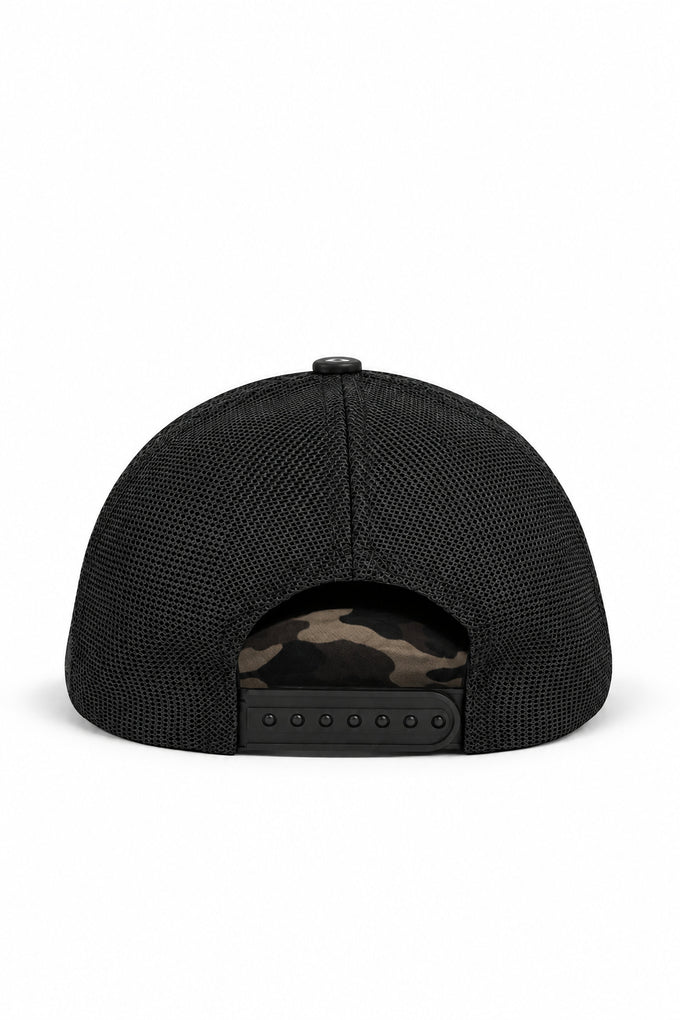 Kurt Logolu Kamuflaj-Siyah Trucker Şapka