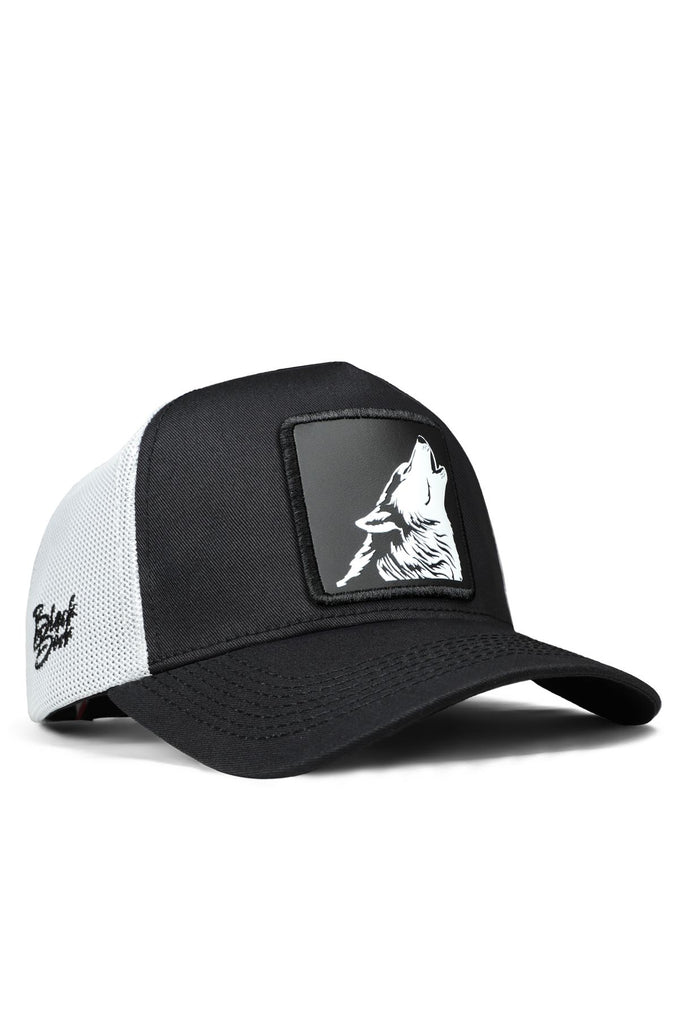 Kurt Logolu Siyah-Beyaz Trucker Şapka