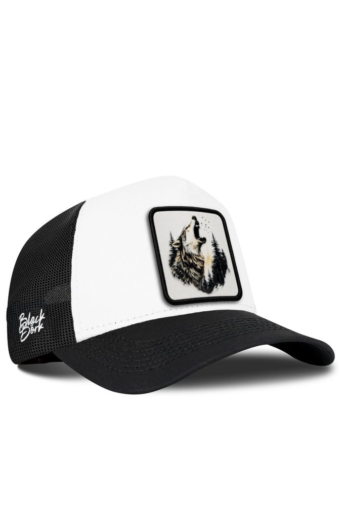 Kurt Logolu Siyah-Beyaz Trucker Şapka