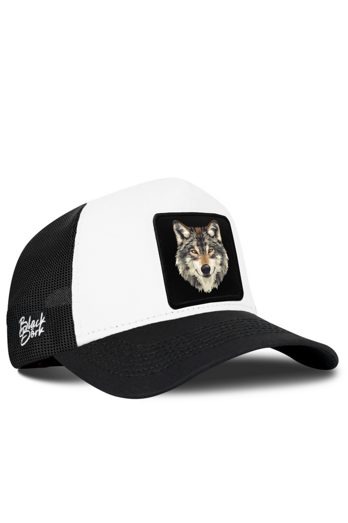 Kurt Logolu Siyah-Beyaz Trucker Şapka