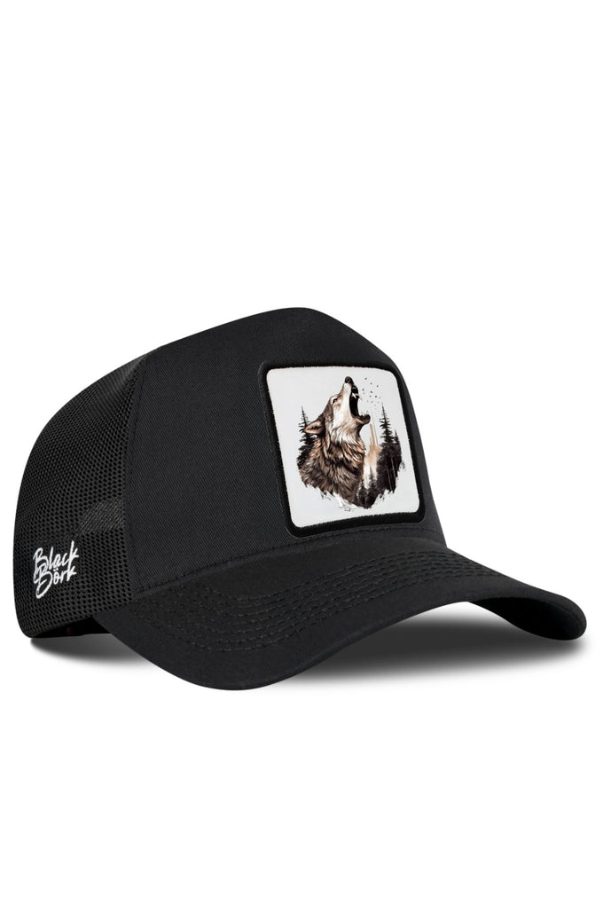 Black Trucker Cap with Wolf Logo