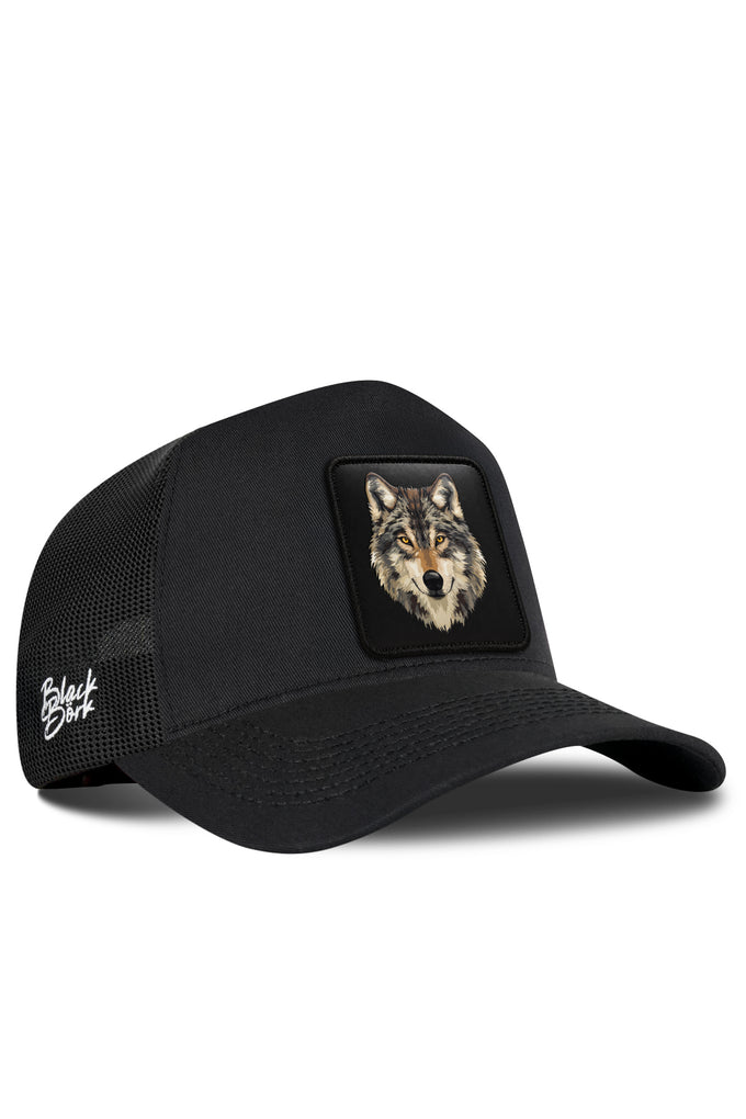 Kurt Logolu Siyah Trucker Şapka