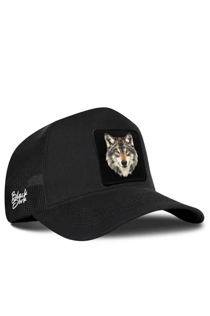Kurt Logolu Siyah Trucker Şapka