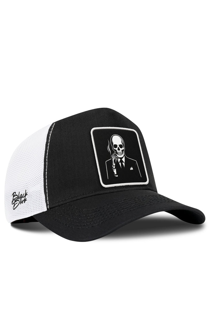 Skull Logo Cordura Black and White Trucker Cap
