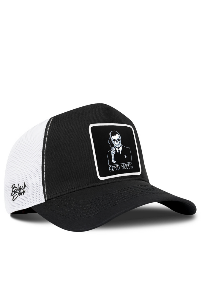 Skull Logo Cordura Black and White Trucker Cap