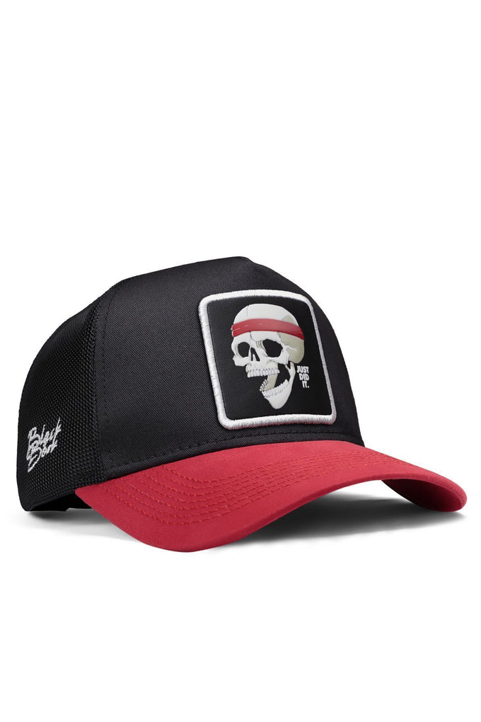 Red-Black Trucker Cap with Skull Logo