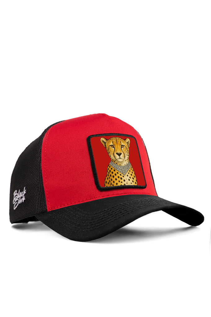 leopar-logolu-kirmizi-siyah-trucker-sapka-5602 - BlackBörk TR