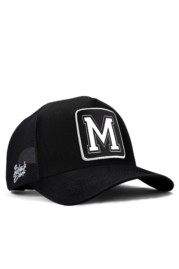 Black Trucker Cap with Letter M Logo