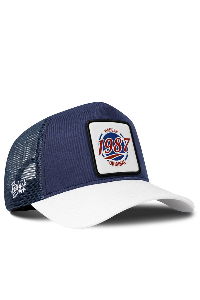 Made in 1987 Logolu Cordura Beyaz-Lacivert Trucker Şapka