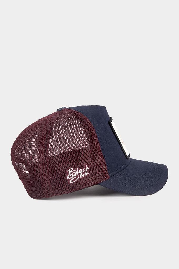 Navy Blue-Burgundy Trucker Cap with Made in 1987 Logo