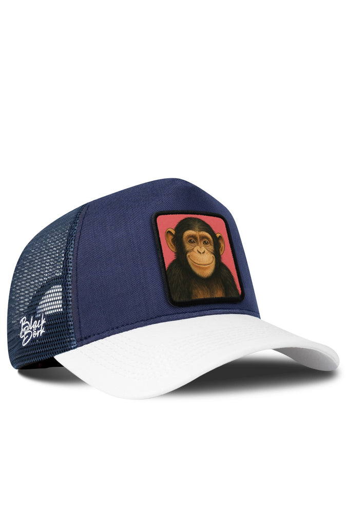 Maymun Logolu Cordura Beyaz-Lacivert Trucker Şapka