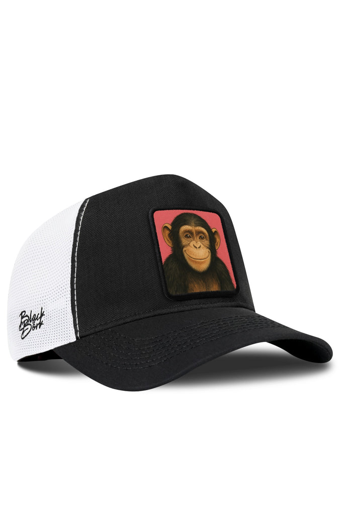Maymun Logolu Cordura Siyah-Beyaz Trucker Şapka