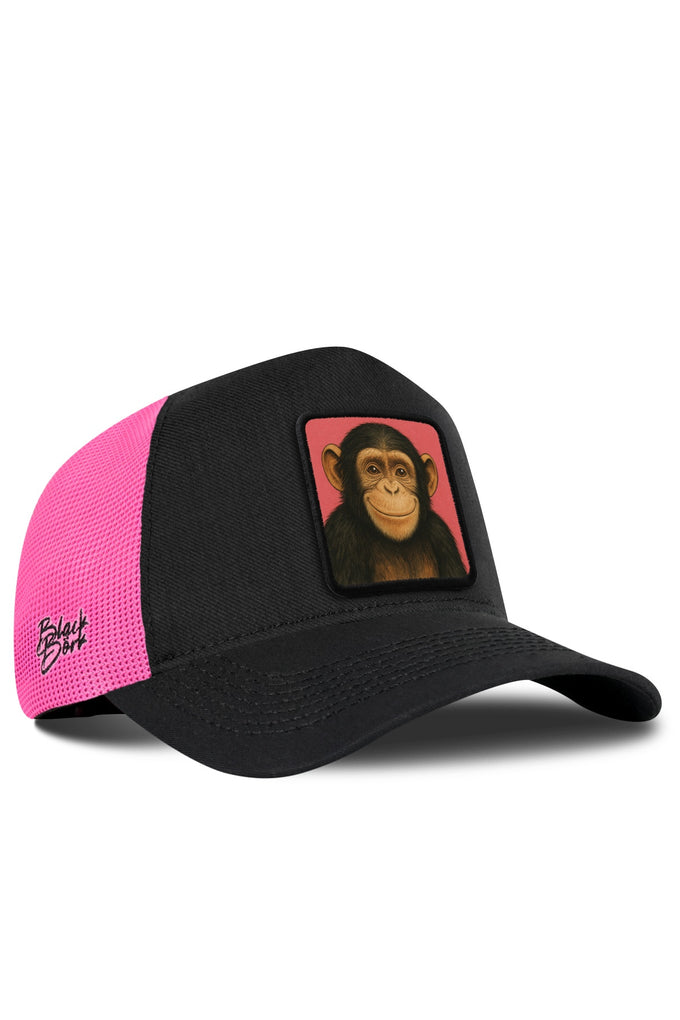 Maymun Logolu Cordura Siyah-Pembe Trucker Şapka